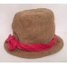 Anthropologie Grace Hats Tan Linen Woven Meso Fedora Red Pink Striped Bow Band   eb-81679642